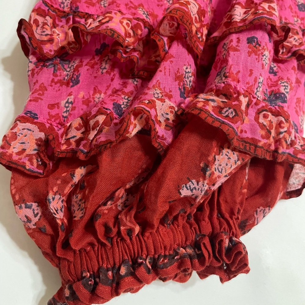 FREE PEOPLE Jenna Floral Ruffle Blouse Raspberry Red Flowy Feminine Size Small - Picture 13 of 15